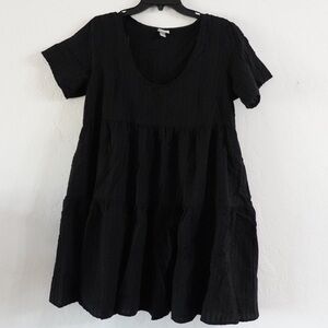 A New Day Black‎ Textured Tiered Dress – Size M, Short Sleeve Babydoll